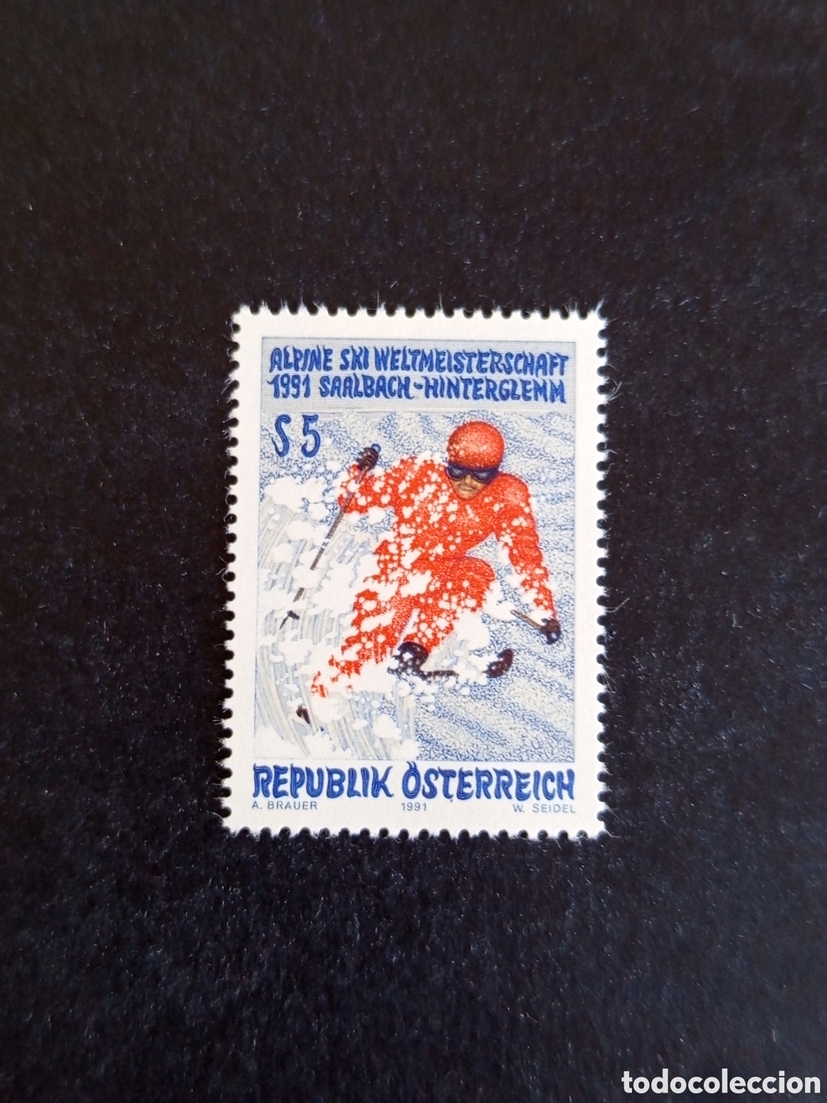 Sellos: AUSTRIA, 1991. Deportes: esqu&iacute; alpino. Campeonato del Mundo. Yvert 1843. Pedido m&iacute;nimo 3 &euro;. Ver foto