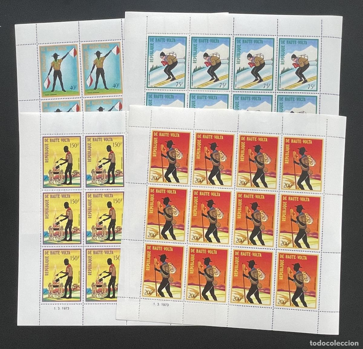 Sellos: Alto Volta 1973 YT PA 150-153 bloque escultismo scouts esqu&iacute; senderismo