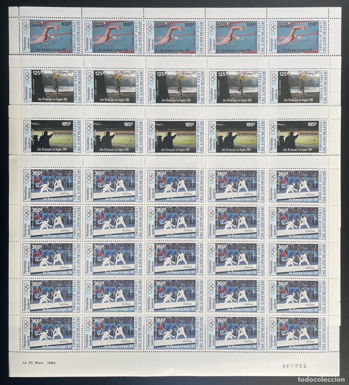 Sellos: Costa de Marfil 1984 YT PA 86-89 tabl&oacute;n Juegos Ol&iacute;mpicos Pentatl&oacute;n Los &Aacute;ngeles