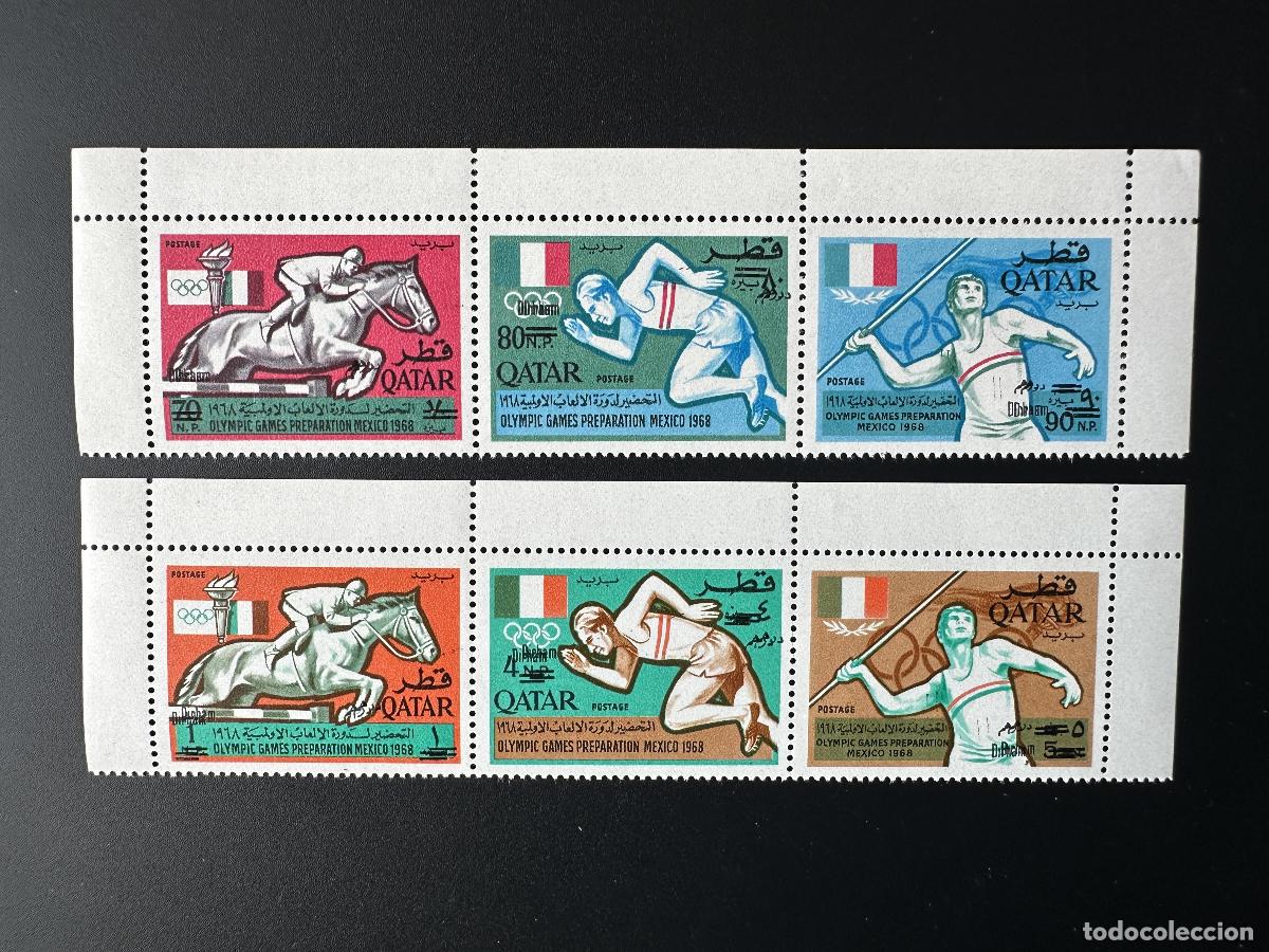 Sellos: Qatar 1966 Mi. 259 - 265 Juegos Ol&iacute;mpicos Ciudad de M&eacute;xico Nataci&oacute;n Equitaci&oacute;n Jabalina