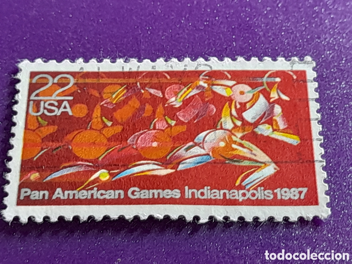 Sellos: Sello Estados Unidos mtdo/udo 1987. Juegos Panamericanos. Deporte. Carretera. Atletas.