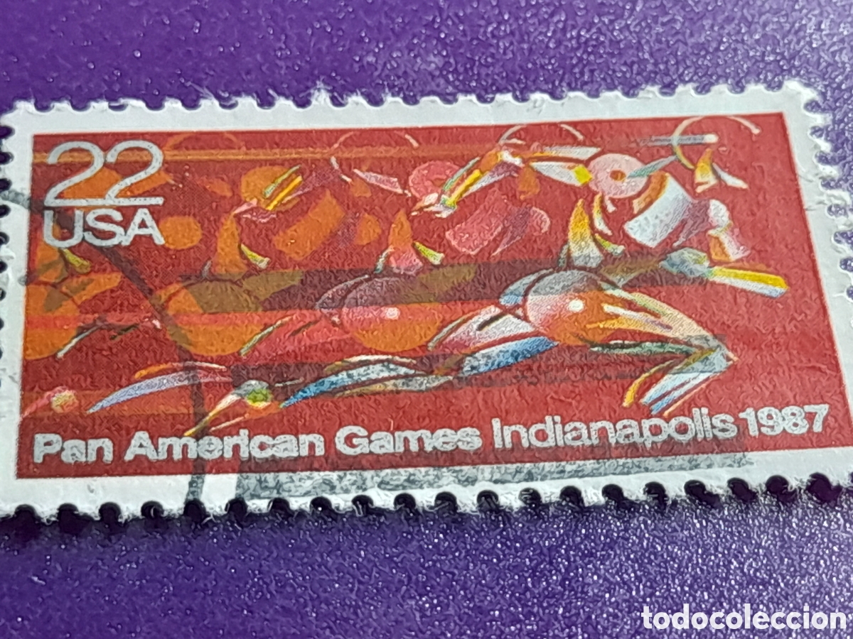 Sellos: Sello Estados Unidos mtdo/udo 1987. Juegos Panamericanos. Deporte. Carretera. Atletas.