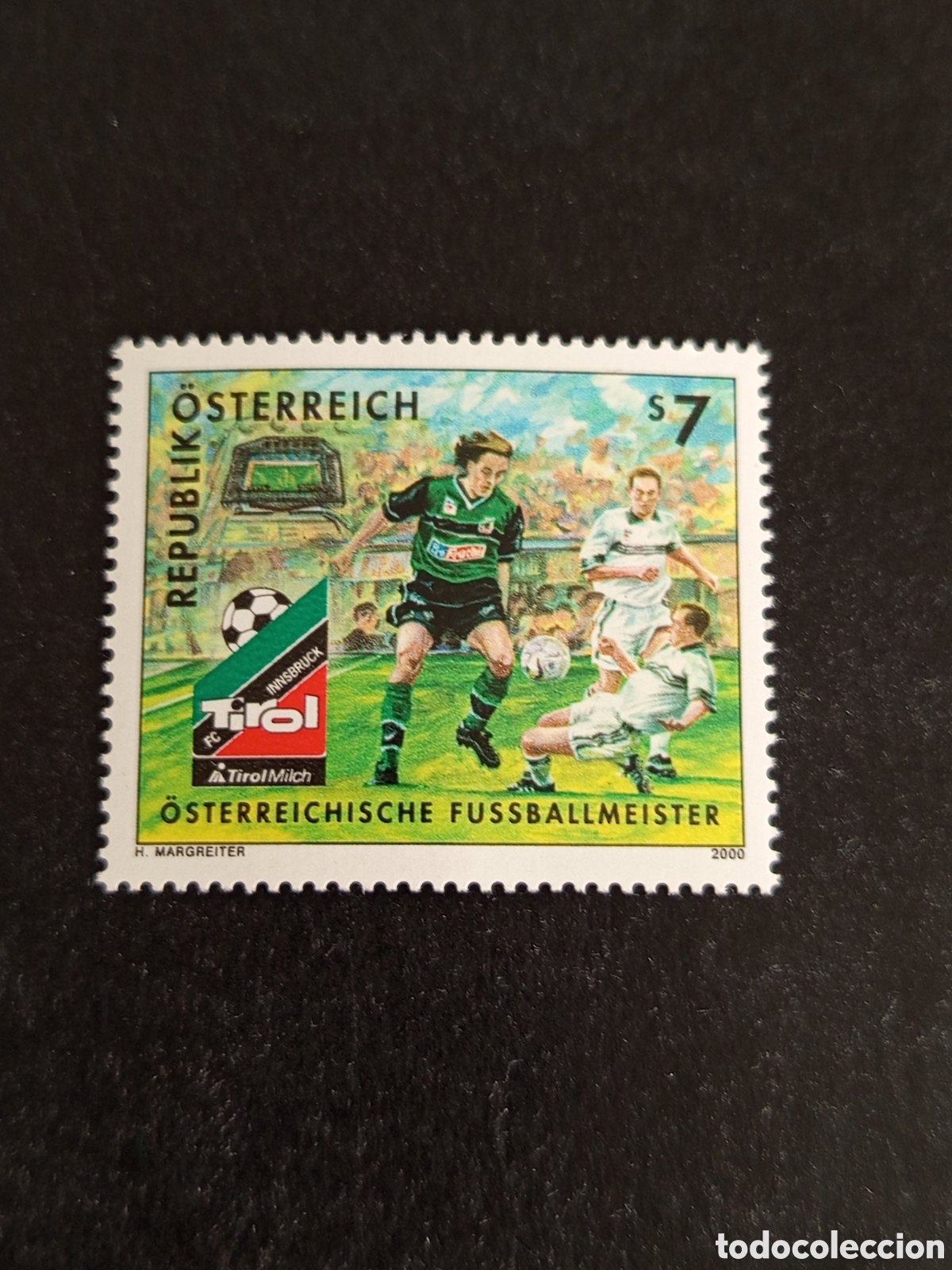 Sellos: AUSTRIA, 2000. Deportes : Futbol. Tirol. Campe&oacute;n. Pedido m&iacute;nimo 3 &euro;. Ver fotos. Sello sin circular.