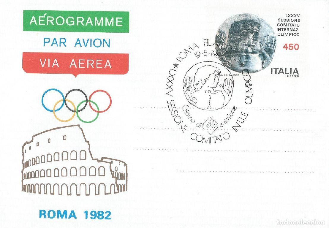 Sellos: 1982. ITALIA/ITALY. AEROGRAMA. LXXXV SESI&Oacute;N COMIT&Eacute; OL&Iacute;MPICO INTERNAC. OLIMPISMO. DEPORTES/SPORTS.