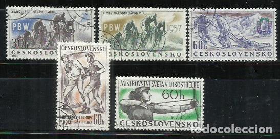 Sellos: 0416L-CHECOSLOVAQUIA REPUBLICA CHECA 1957 N&ordm; 900/904 SERIE COMPLETA DEPORTES