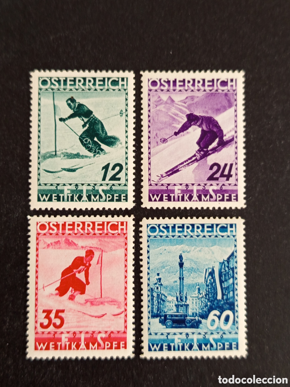 Sellos: AUSTRIA 1936. Deporte: ski. Campeonato del Mundo. Yvert 477/80. Pedido m&iacute;nimo 3 &euro;. Ver fotos.