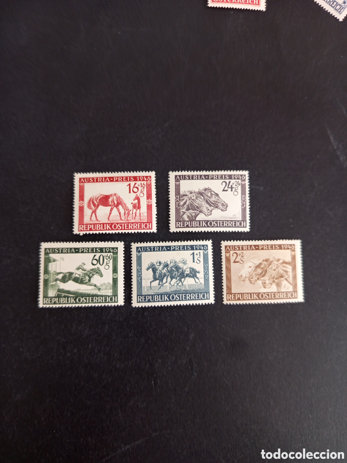 Sellos: AUSTRIA 1946. Deporte : H&iacute;pica. Caballos. Yvert 648/52. Pedido m&iacute;nimo 3 &euro;. Ver fotos.Completa