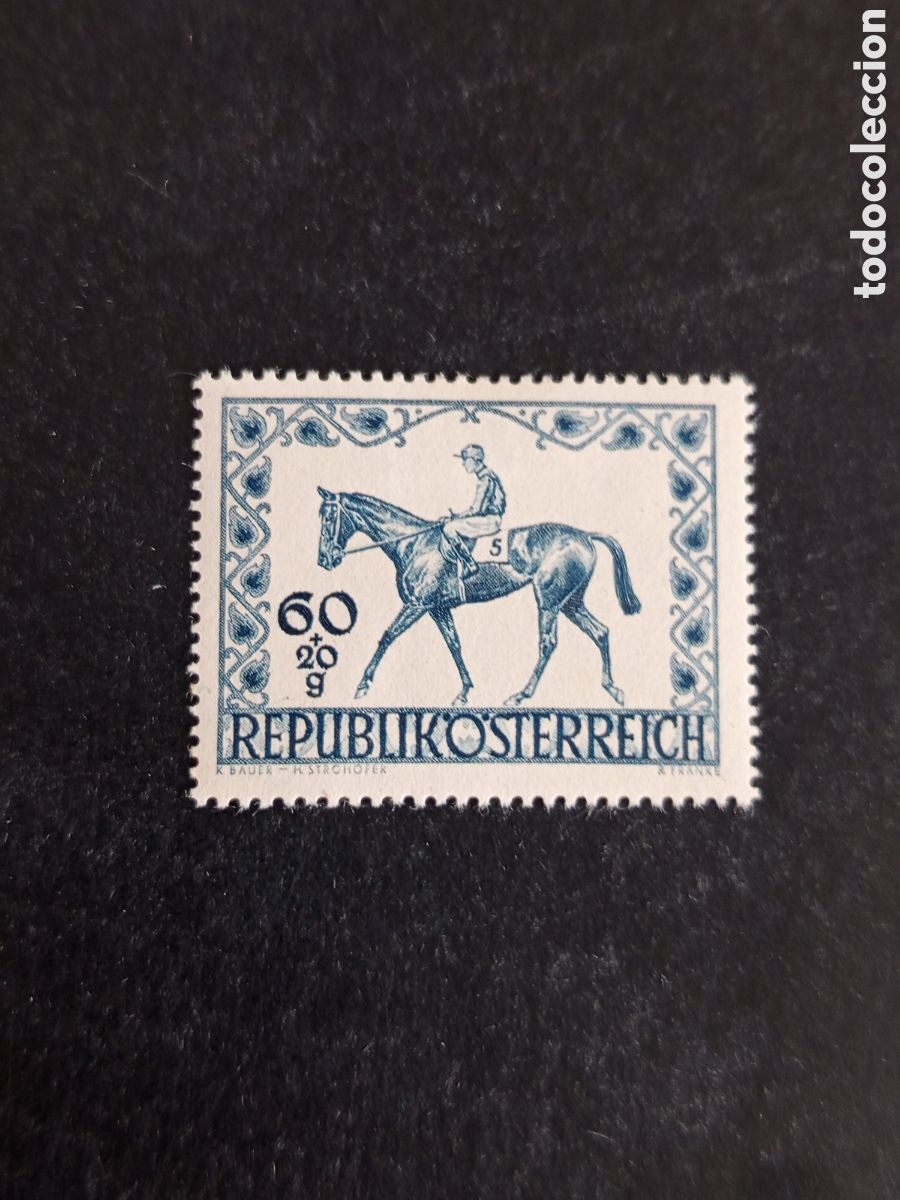 Sellos: AUSTRIA 1947. Deporte : H&iacute;pica. Caballo y Jockey. Yvert 674. Pedido m&iacute;nimo 3 &euro;. Ver fotos .