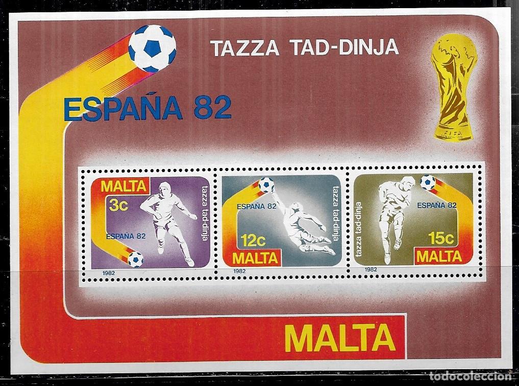 Sellos: MALTA 1982, HOJA BLOQUE Ivert 7 - CAMPEONATO MUNDIAL DE F&Uacute;TBOL ESPA&Ntilde;A 82. MNH.