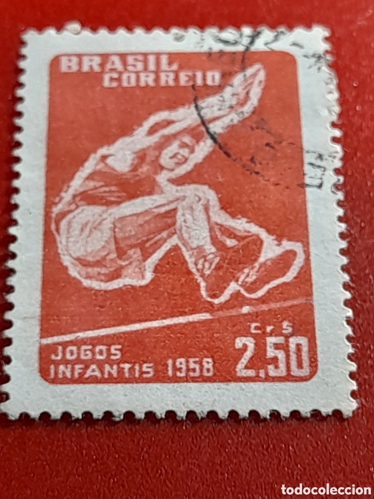 Sellos: Sello Brasil mtdo/udo 1958. 8 juegos deporte infancia. Juegos. Campeonato. Copa. Salt&oacute;.