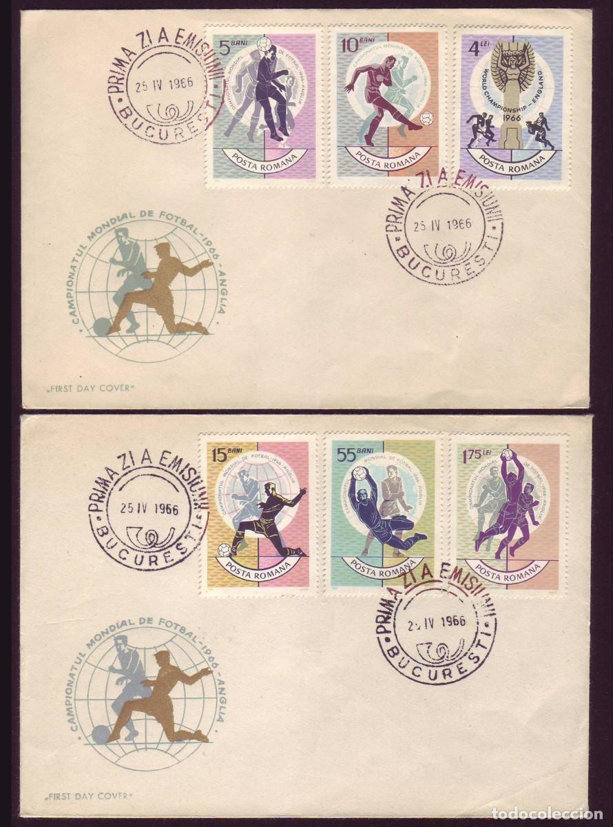 Sellos: 2 FDC Romania, 1966 | Football World Cup, England | Yv: 2254/9, Mi: 2493/8