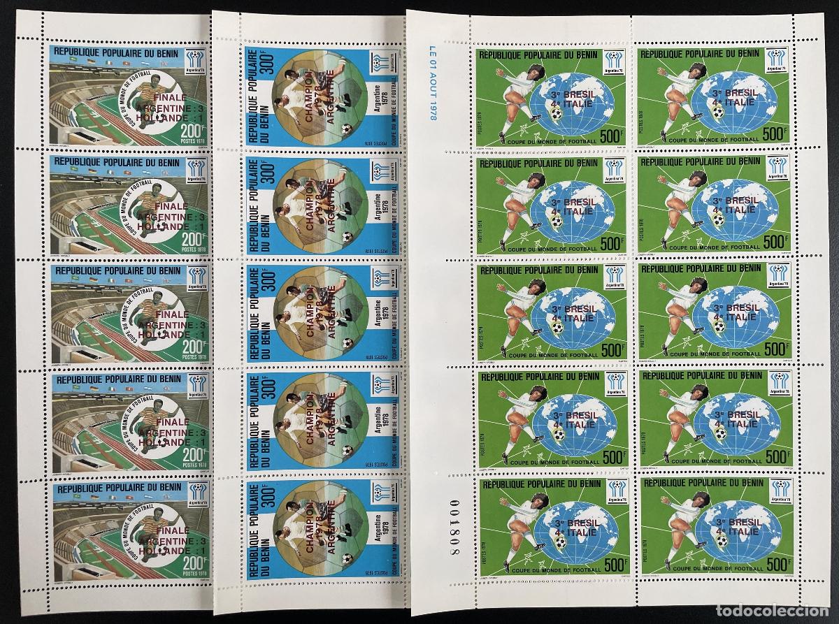 Sellos: Benin 1978 YT 426-428 tablero sobrecargado Copa Mundial de F&uacute;tbol Argentina Brasil