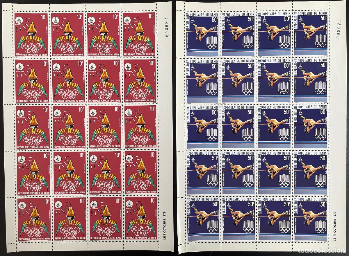 Sellos: Benin 1979 YT 455-456 tablero Juegos Ol&iacute;mpicos Mosc&uacute; 1980 llama de gimnasia