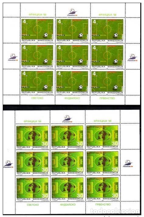Sellos: MACEDONIA 1998 COPA MUNDIAL DE F&Uacute;TBOL WM FRANCIA 98 2 MINIHOJAS