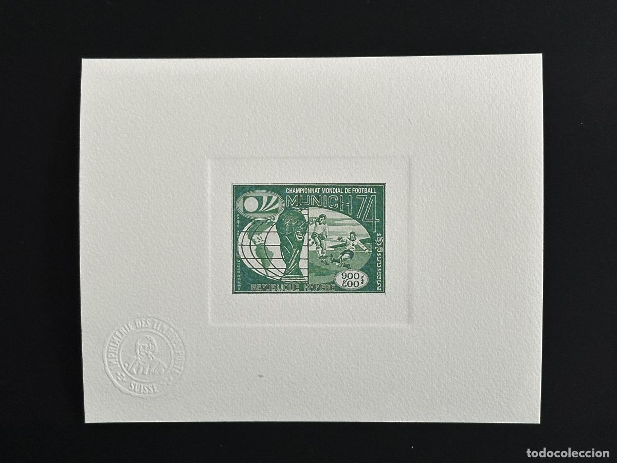 Sellos: Camboya 1973 Mi. 385 evento art&iacute;stico F&uacute;tbol M&uacute;nich Copa Mundial de la FIFA Verde