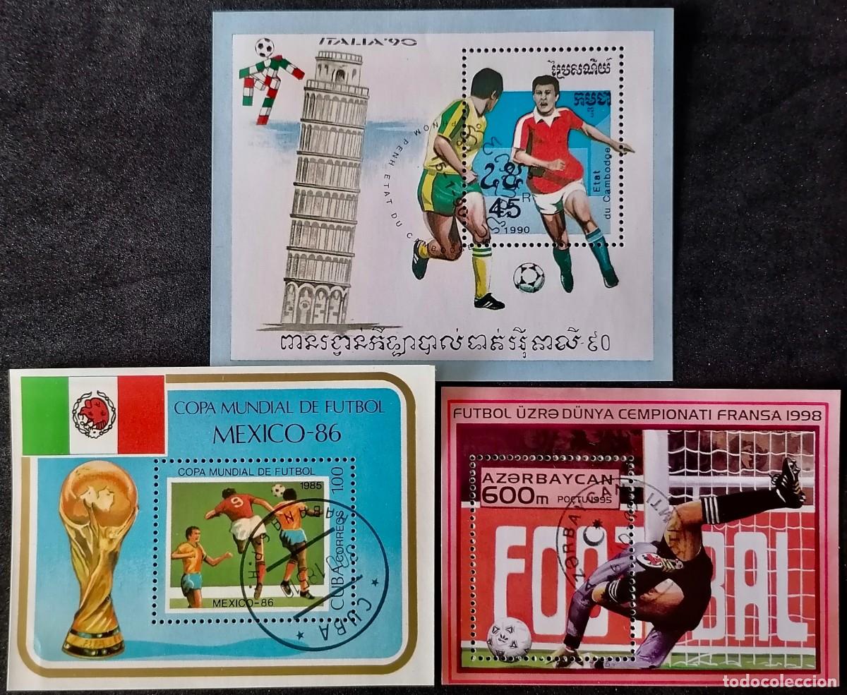 Sellos: AZERBAYAN / CUBA / CAMBOYA - 3 HB F&Uacute;TBOL .