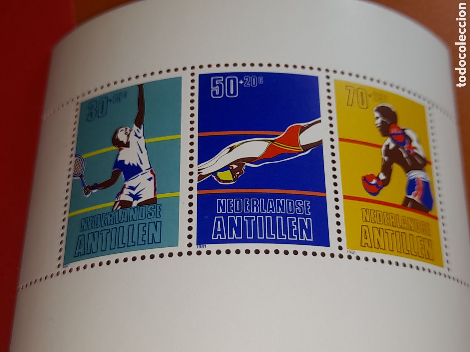 Sellos: HB Antillas Holandesas nuevo 1981. Deportes. Juegos. Competici&oacute;n. Atletas. Tenis. Boxeo. Nataci&oacute;n.
