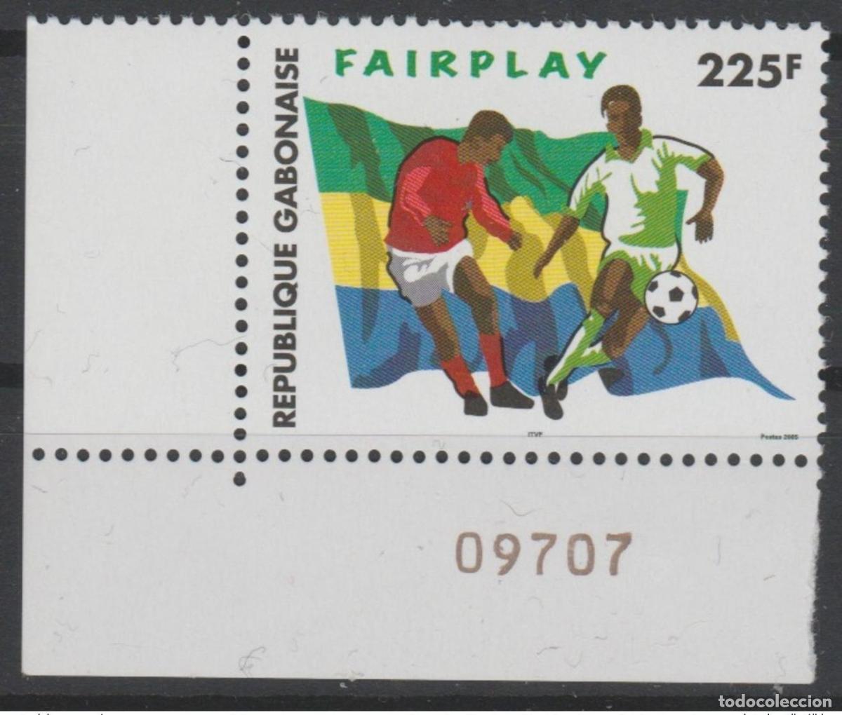 Sellos: Gab&oacute;n 2006 Mi. 1683 F&uacute;tbol Fairplay Bandera &iexcl;RARA!