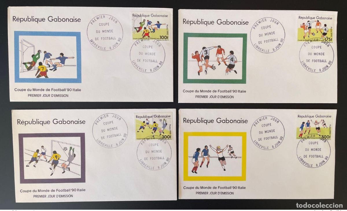 Sellos: Gab&oacute;n 1990 Mi. A-D 1063 FDC Copa Mundial de la FIFA WM Italia F&uacute;tbol