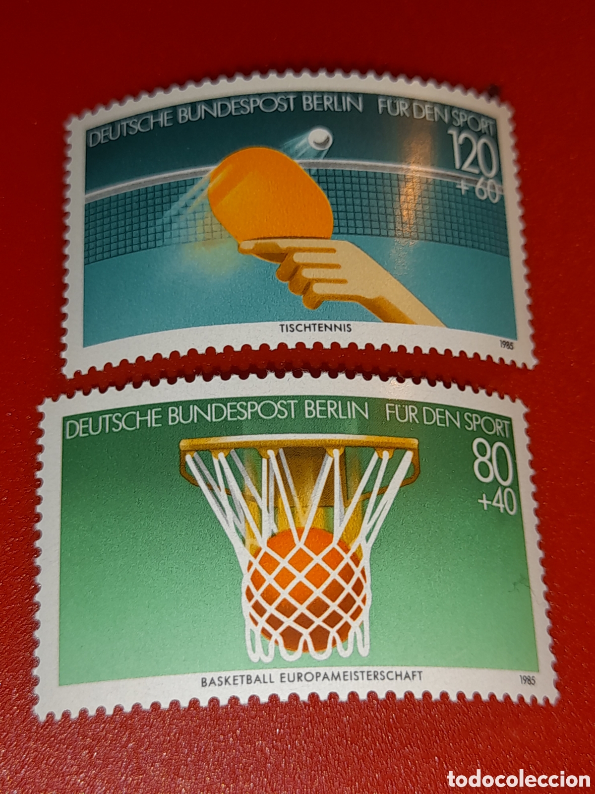Sellos: Sello Alemania, Berlin nuevo 1985. Deporte. Tenis. Pinpon. Baloncesto. Juegos. Salud. Cesta. Bal&oacute;n.