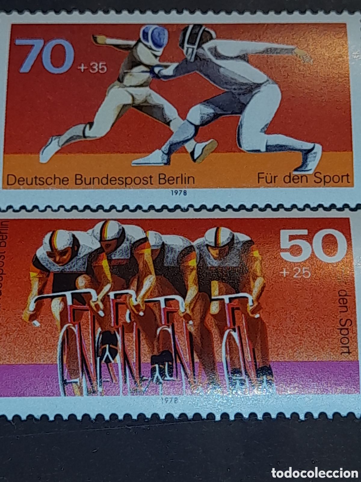Sellos: Sello Alemania, Berlin nuevo 1978. Deporte. Salud. Juegos. Atletas. Ciclismo. Esgrima, carreras. Sab