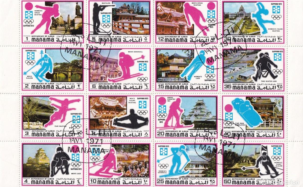 Sellos: Manama 1971 16 en bloque - Juegos Ol&iacute;mpicos de invierno Sapporo - Dependency of Ajman