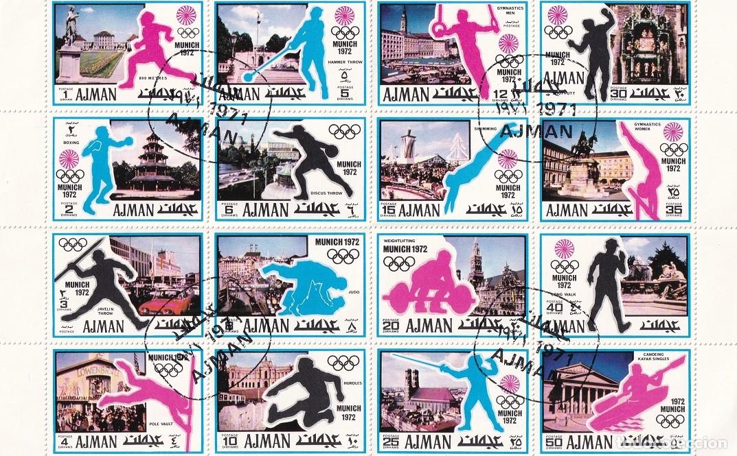 Sellos: Ajman 1971 16 en bloque - Juegos Ol&iacute;mpicos de Munich (Alemania) - Olympic Games