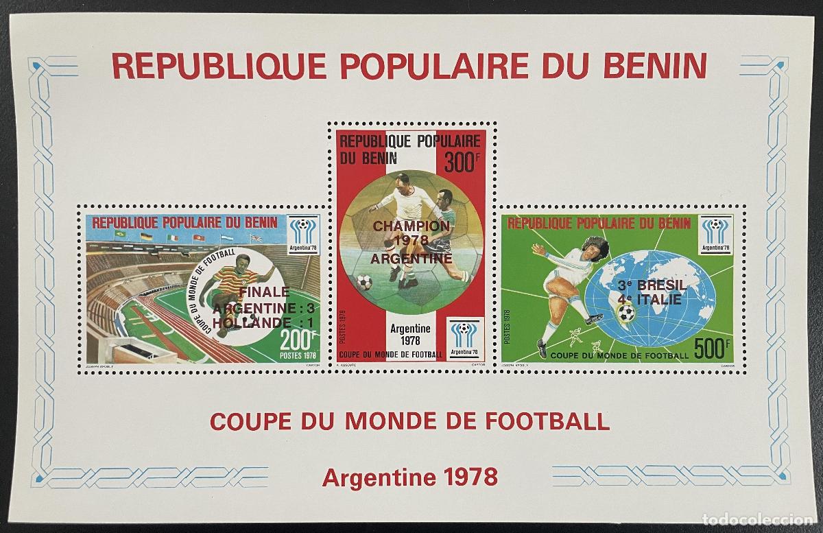 Sellos: Ben&iacute;n 1978 YT Bl. 28 sobrecargado Campe&oacute;n del Mundo de F&uacute;tbol Argentina Sport