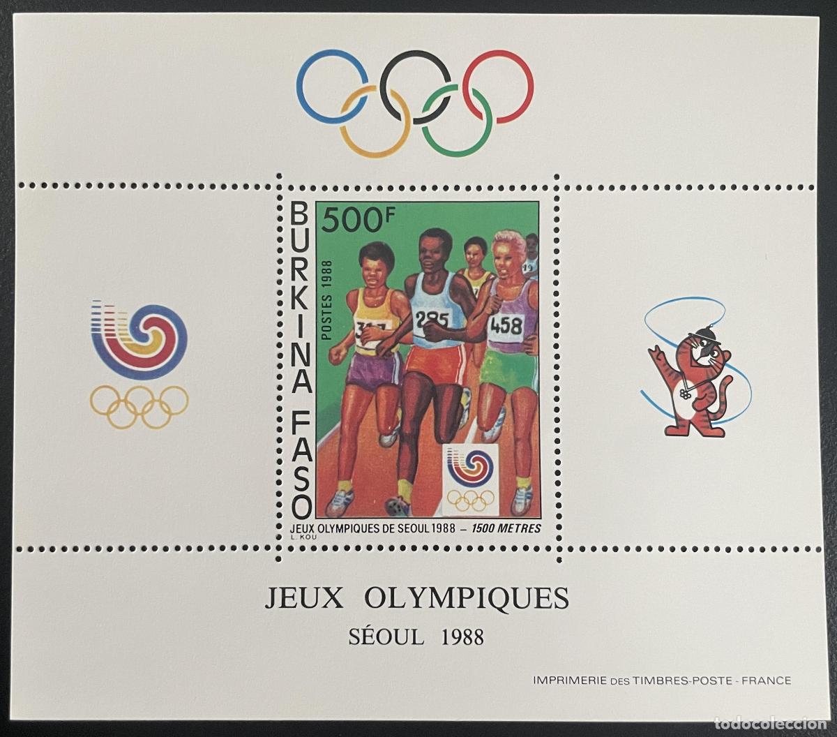 Sellos: Juegos Ol&iacute;mpicos de Burkina Faso 1988 YT Bl.35 Se&uacute;l 1500 metros atletismo