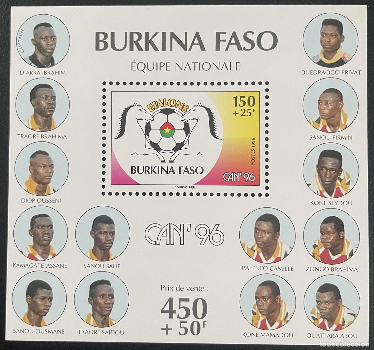 Sellos: Burkina Faso 1996 YT Bl. 59 CAN'96 Selecci&oacute;n Nacional de F&uacute;tbol Jugadores Deporte