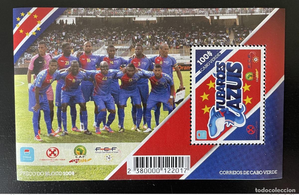Sellos: Cabo Verde 2012 Mayo Bl. 45 F&uacute;tbol Tubaroes Azul CAN 2013 Shark Marine Wildlife