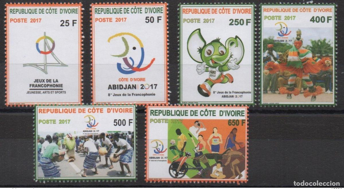 Sellos: Costa de Marfil 2017 VIII Juegos la Francofon&iacute;a Sport Football Music 6 val.