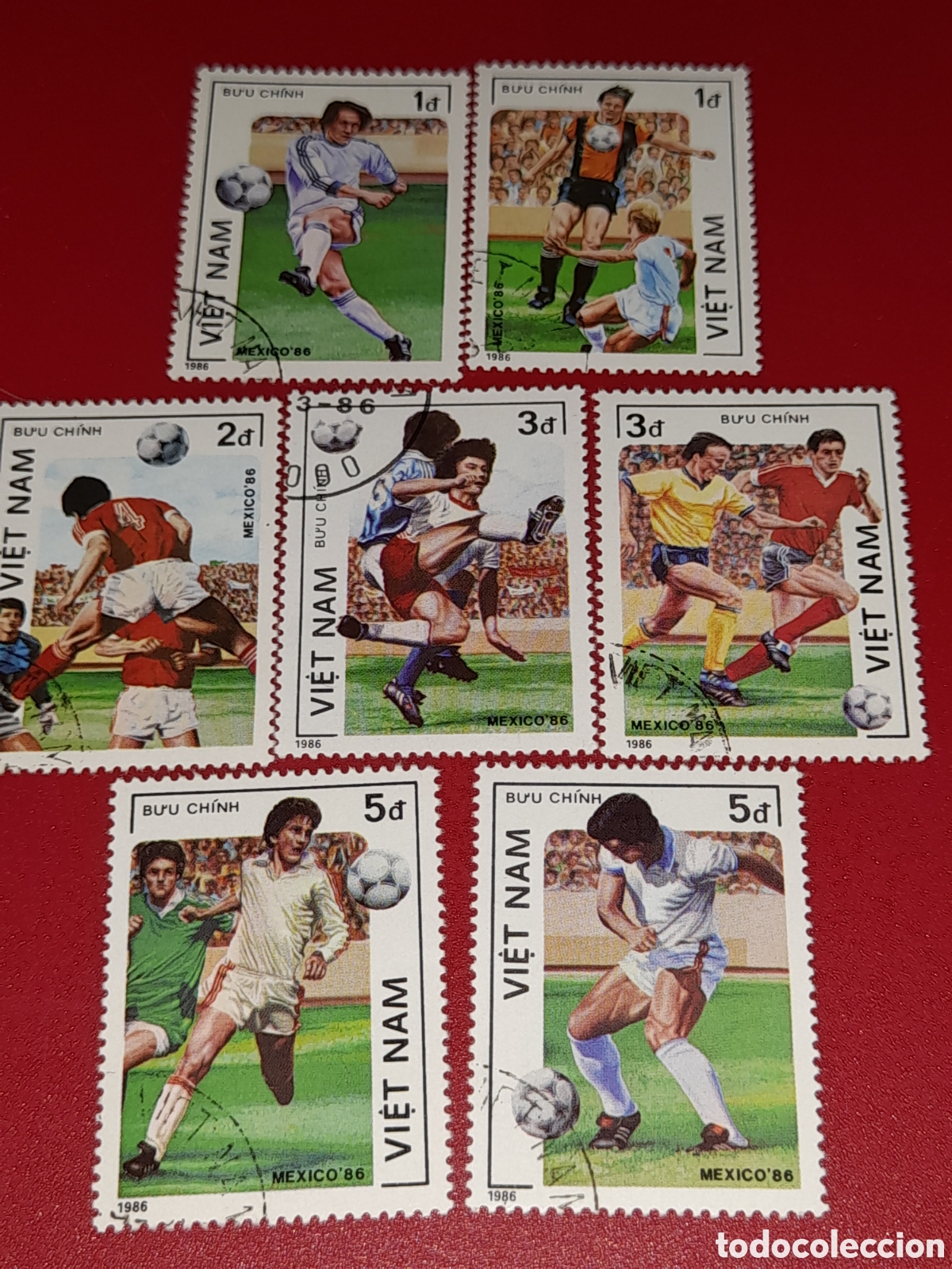 Sellos: Sello Vietnam mtdo 1986. Campeonato mundial f&uacute;tbol. M&eacute;xico. Deporte. Copa. Atletas. Selecci&oacute;n. Balon