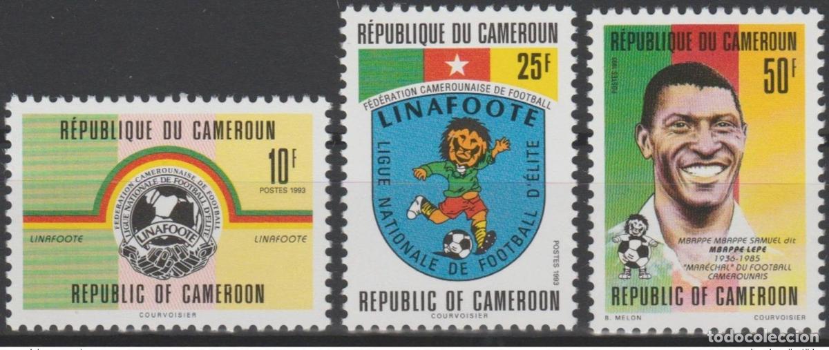 Sellos: Camer&uacute;n 1993 Mi. 1206-1208 Federaci&oacute;n de F&uacute;tbol Liga Deporte