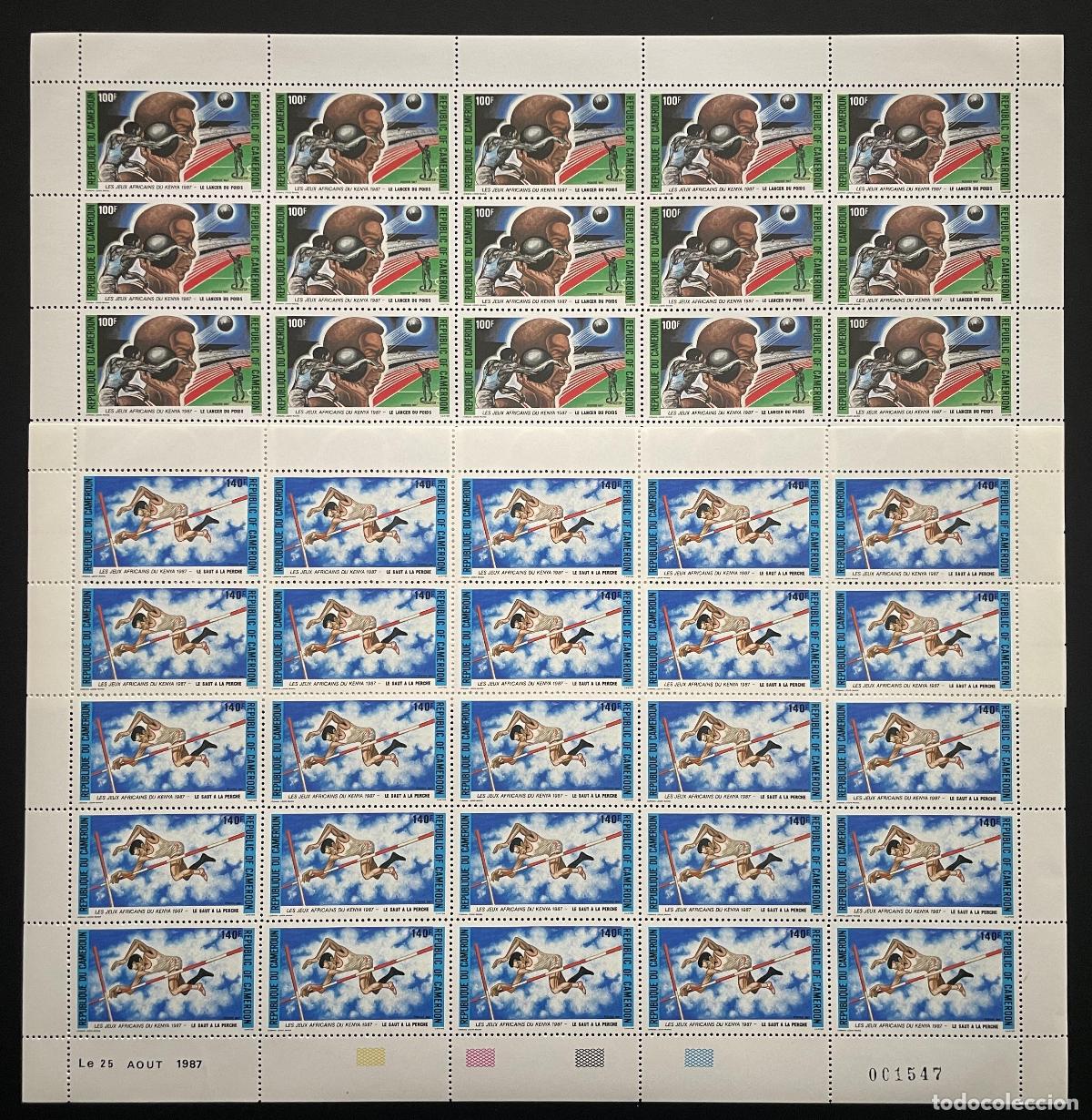 Sellos: Camer&uacute;n 1987 YT 817-818 tabl&oacute;n Juegos Africanos Kenia lanzamiento de tiro con p&eacute;rtiga