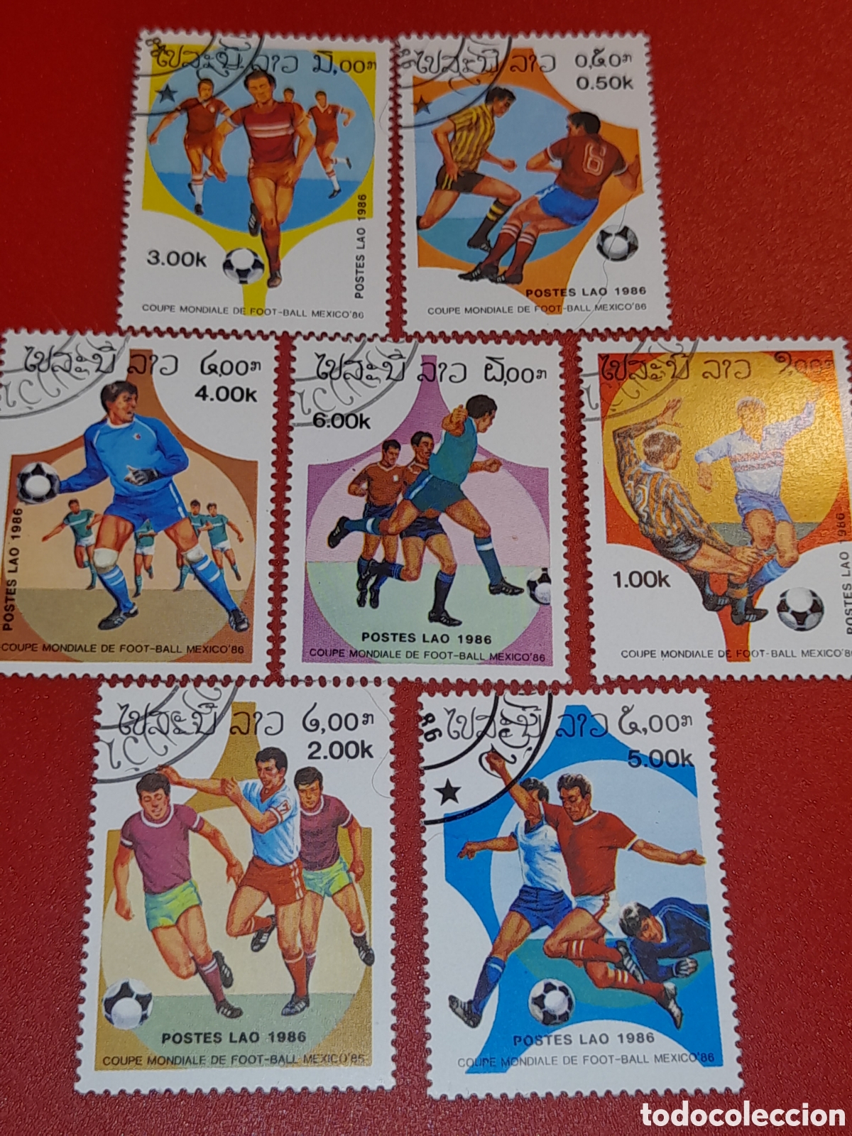 Sellos: Sello Laos mtdo 1986. Campeonato mundial f&uacute;tbol. M&eacute;xico,86. Deporte. Copa. Atletas. Balkn. Selleccio