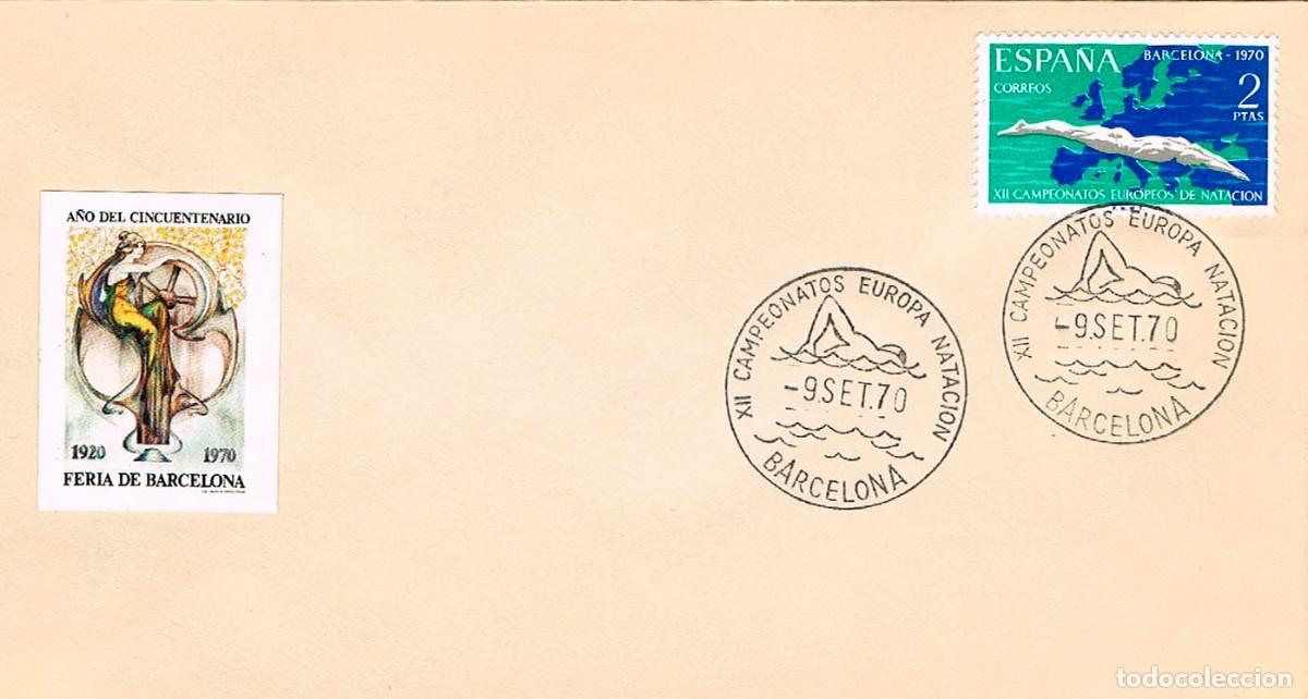 Sellos: EDIFIL 1989, CAMPEONATO EUROPEO DE NATACION, PRIMER DIA DE 25-8-1970, SOBRE DE ALFIL