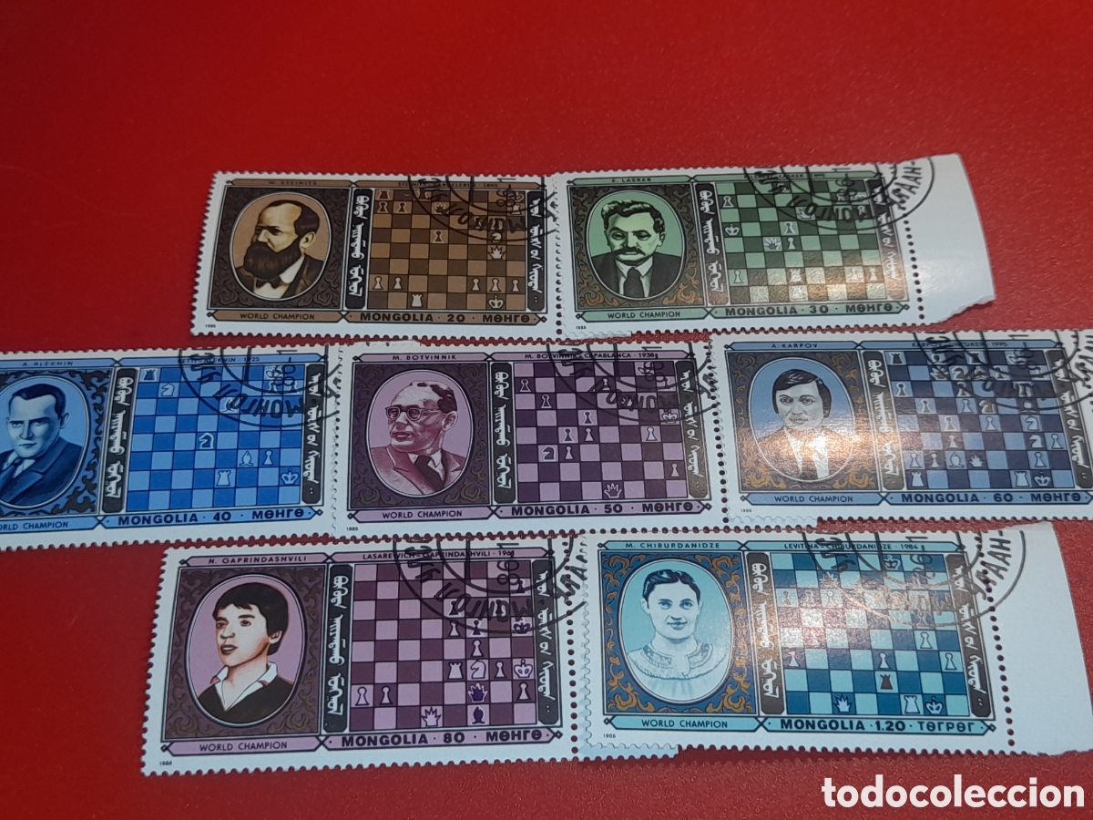 Sellos: Sello Mongolia mtdo 1986. Maestros ajedrez. Arte. Deporte.
