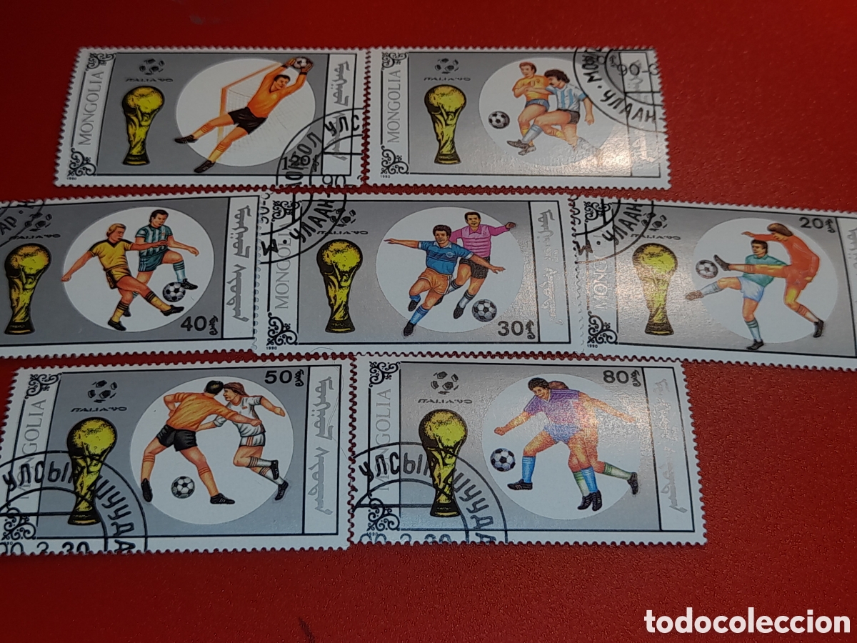 Sellos: Sello Mongolia mtdo 1990. Campeonato mundial f&uacute;tbol. Italia,90. Deporte. Atletas. Balon. Copa.