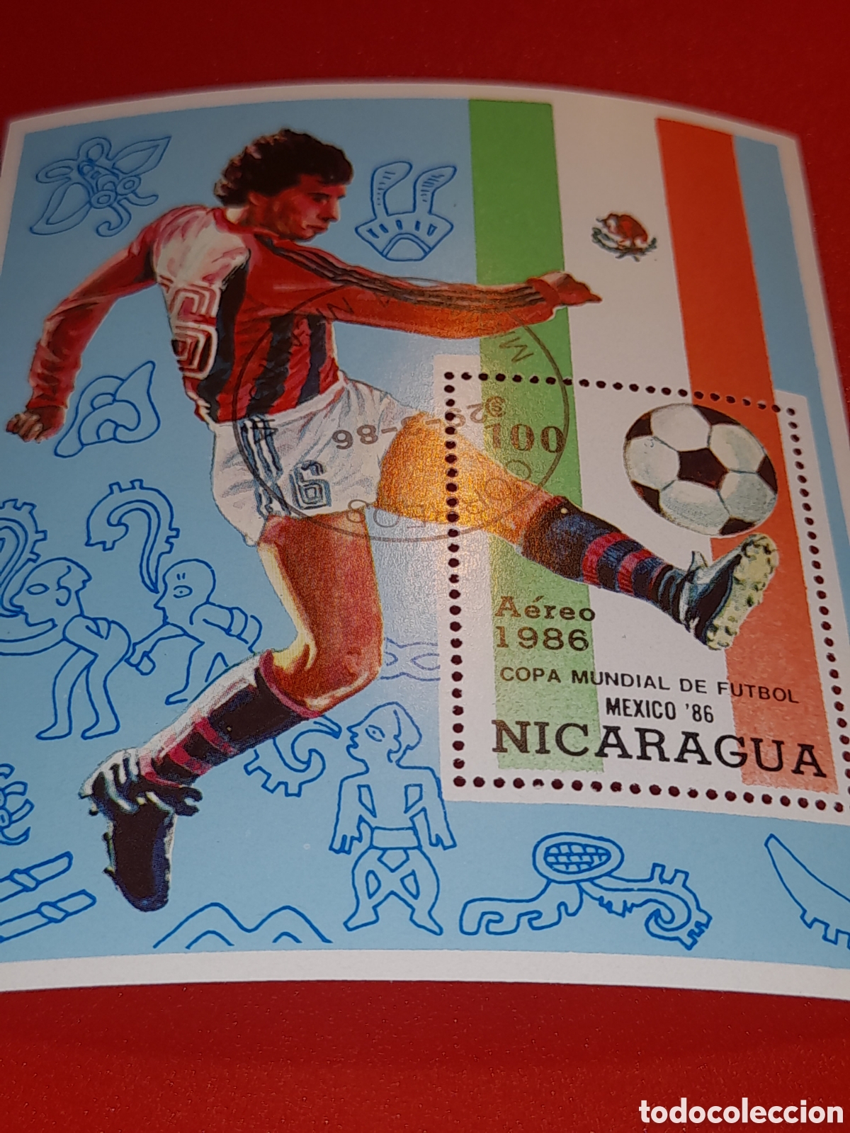 Sellos: HB Nicaragua nuevo 1986. Campeonato mundial futbol. Mexico,86. Bandera. Deporte.