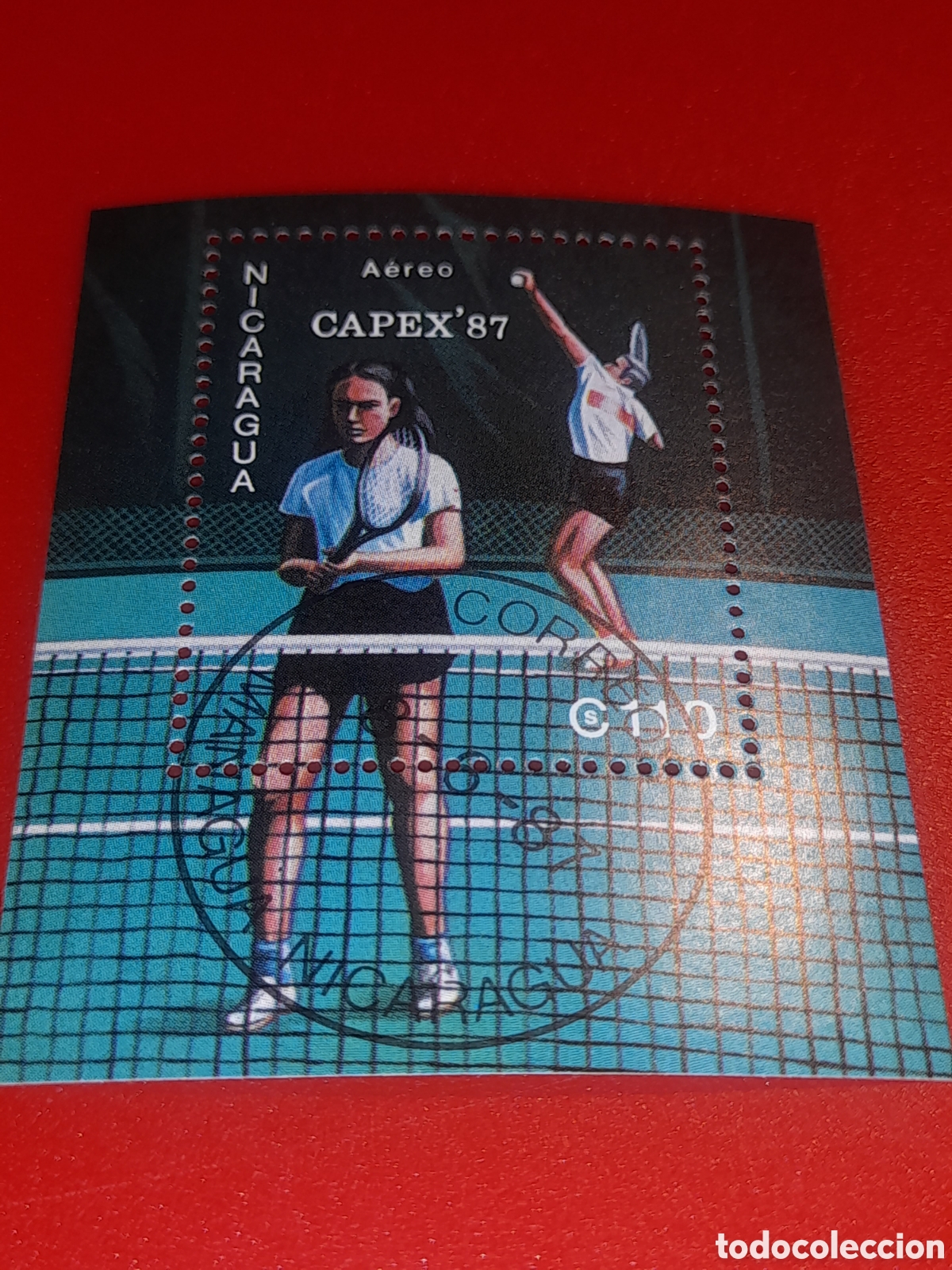 Sellos: GB Nicaragua mtdo 1987. Exp Filt Inter. CAPEX,87. Tenis. Deporte. Juego. Atletas. Competici&oacute;n.