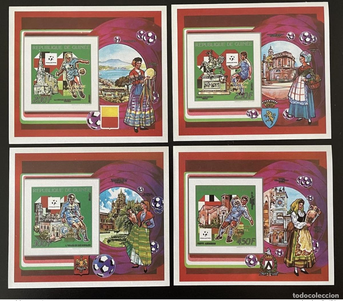 Sellos: Guinea 1990/1993 IMPERF ND Gold OR Mix. N&ordm; 441 - 445 Italia FIFA Football WM