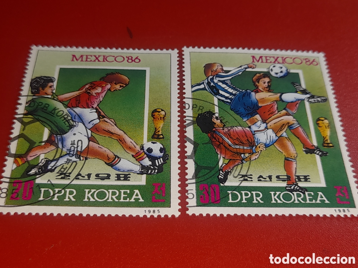 Sellos: Sello Corea Norte mtdo 1985. Copa mundial f&uacute;tbol. M&eacute;xico,86. Deporte. Atletas. Balo . Selecci&oacute;n.