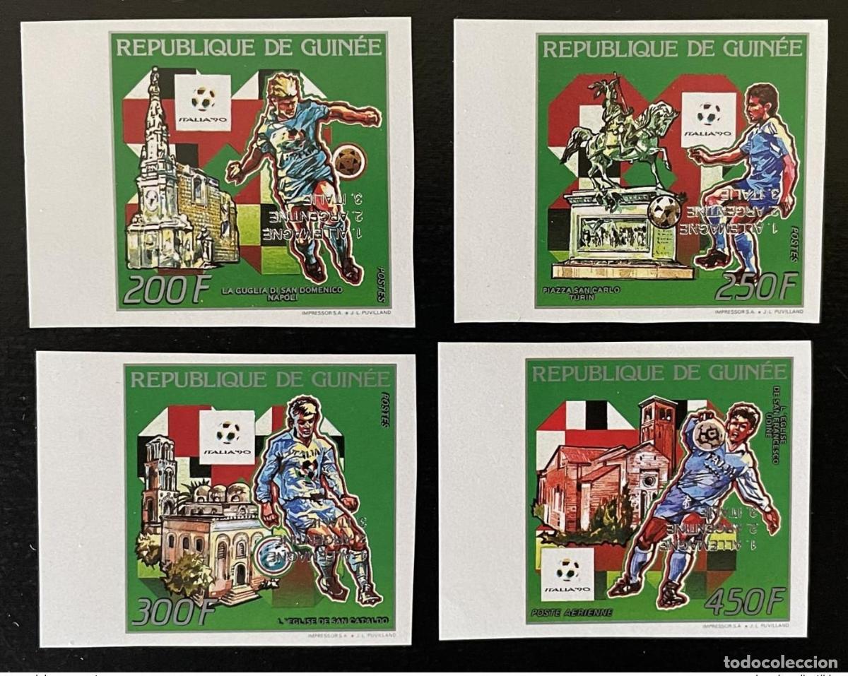 Sellos: Guinea 1990/ 1993 IMPERF INVERTED en plata sobreimpresi&oacute;n Mi. 1403-1406b Soccer