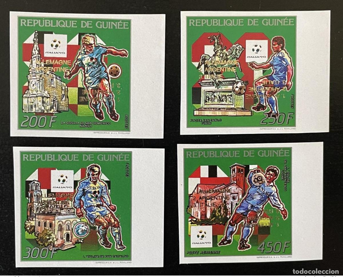 Sellos: Guinea 1990/1993 ND DOUBLE INVERT Gold OR sobreprint Mi. 1403-1406AA Football