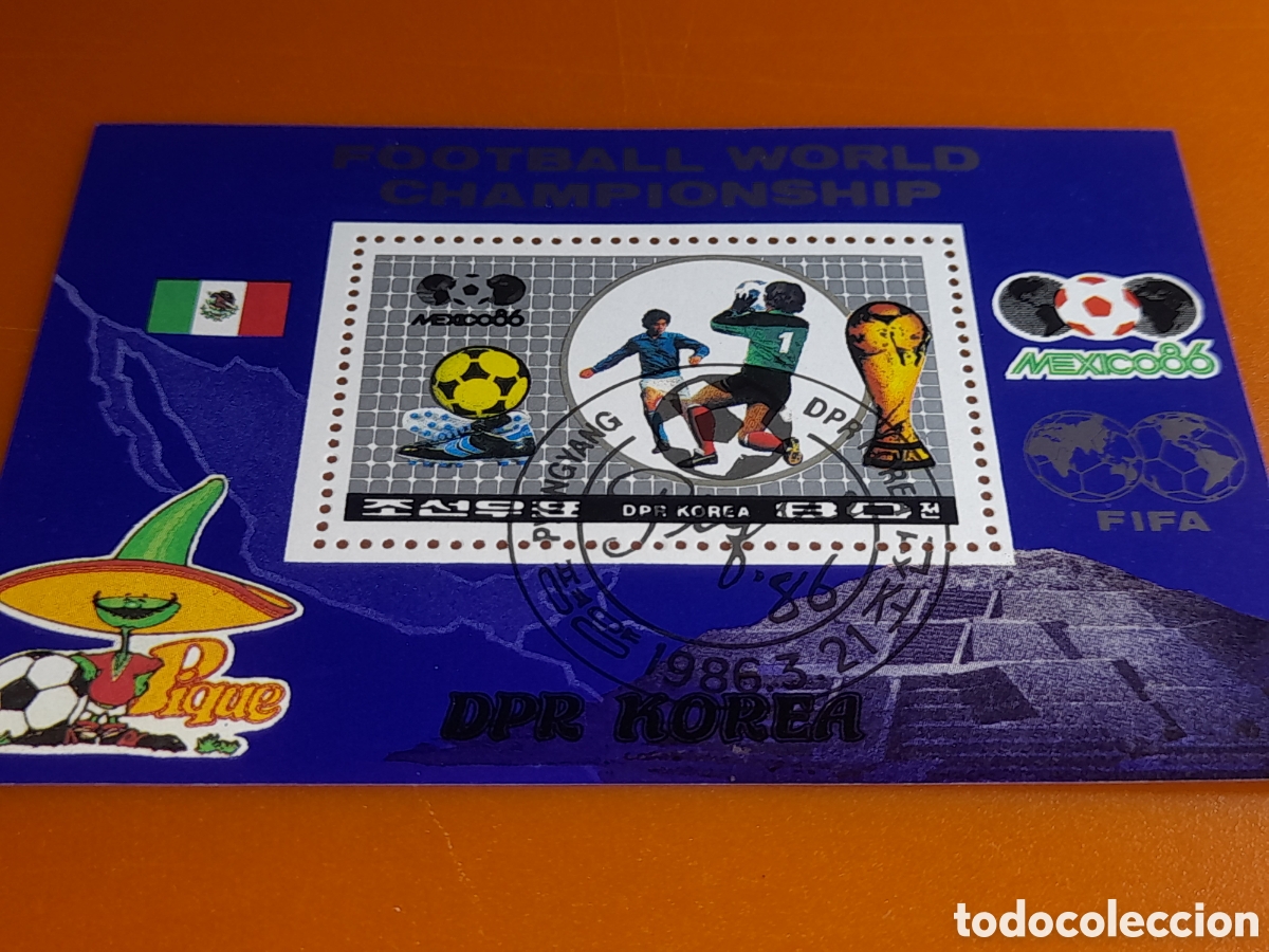 Sellos: HB Corea Norte mtdo 1984. Campeonato mundial f&uacute;tbol. M&eacute;xico,86. Deporte. Bandera. Copa. Selecci&oacute;n.