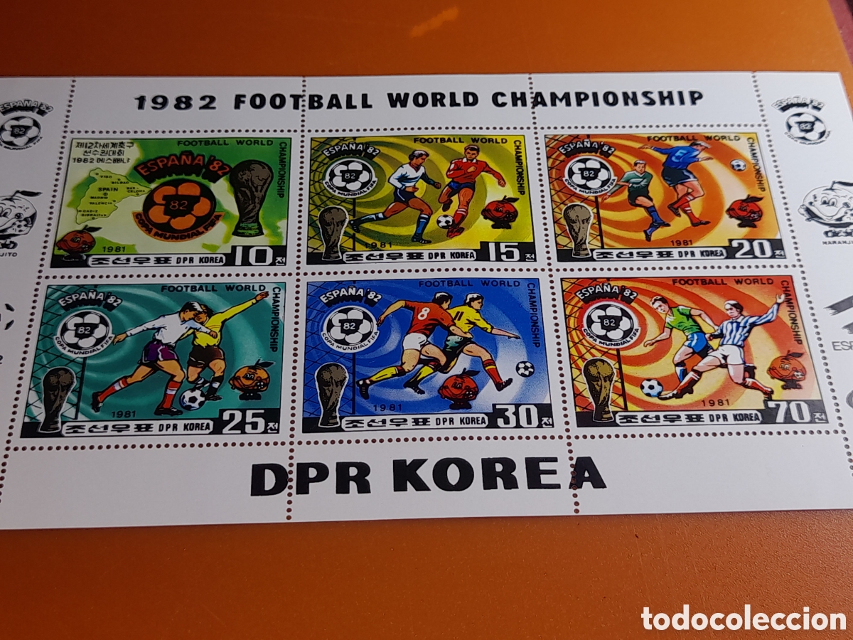 Sellos: HB Corea Norte nuevo 1981. Copa mundial futbol, Espa&ntilde;a,82. Deporte. Selecciones. Naranjito. Cartogra