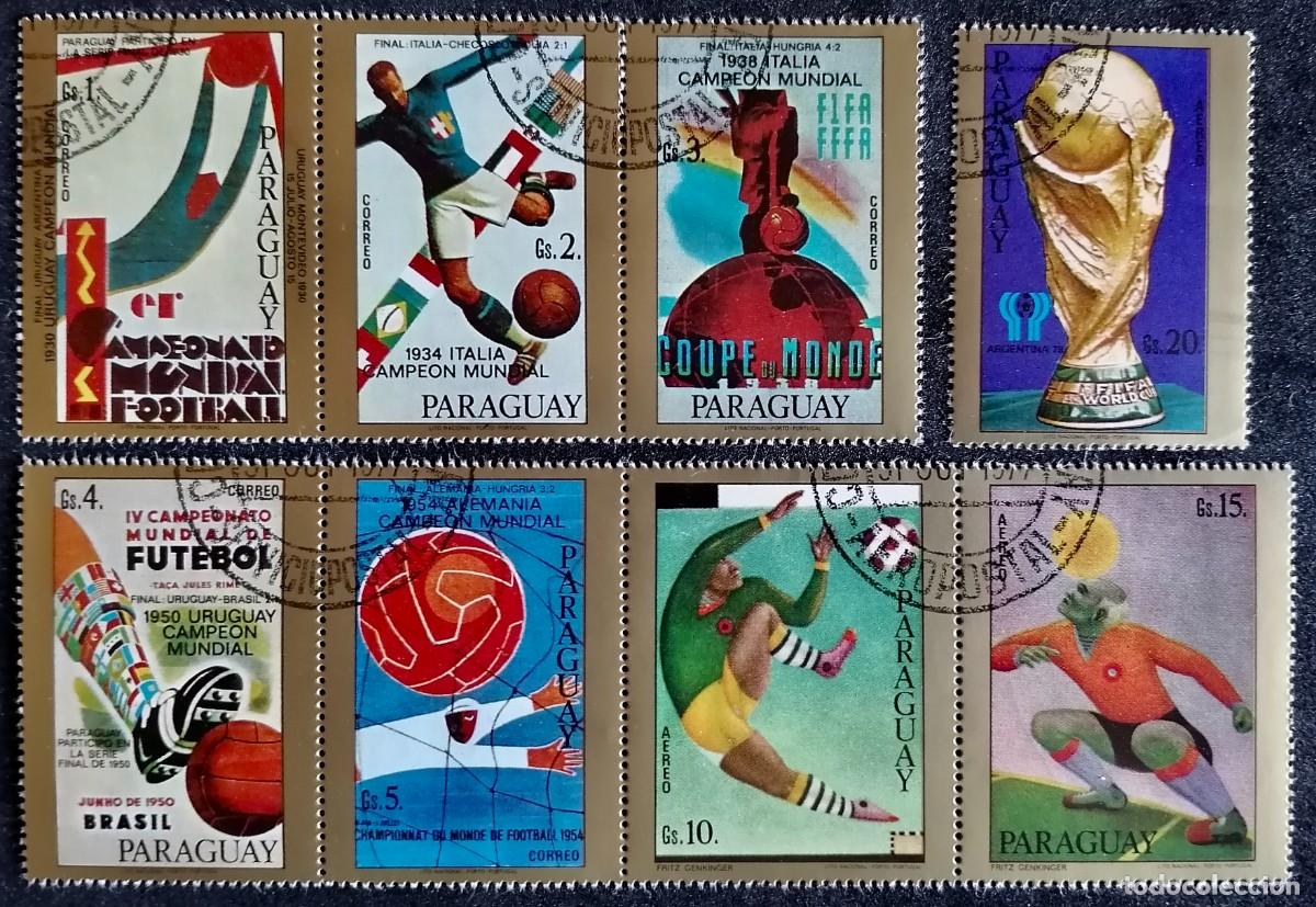 Sellos: PARAGUAY 1977 - F&Uacute;TBOL / CARTELES .