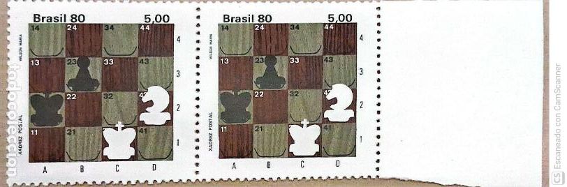 Sellos: Brasil. 1451 Juegos de ajedrez por correspondencia, en pareja. 1980. Sellos nuevos y numeraci&oacute;n Yver