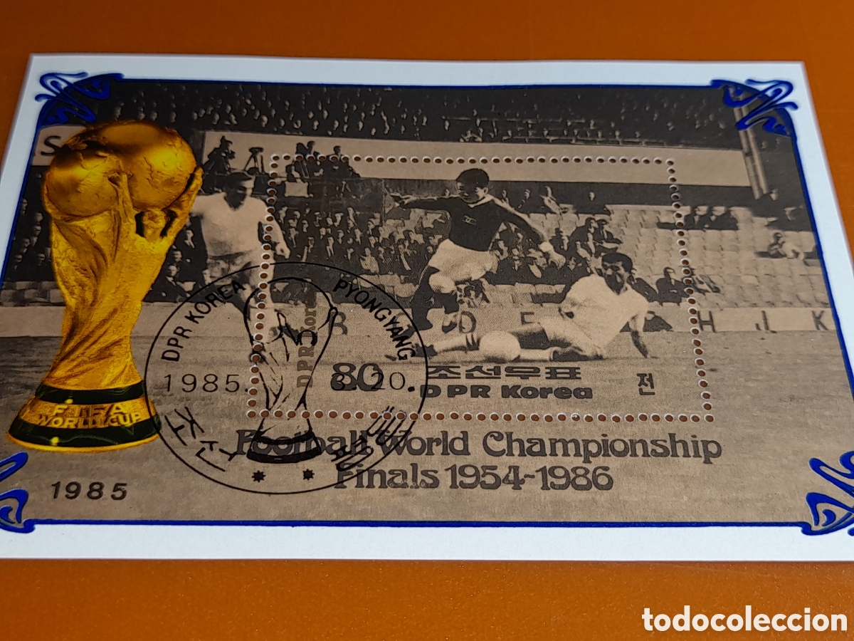 Sellos: HB Corea Norte mtdo 1985. Campeonato mundial f&uacute;tbol. Historia finales. Deporte. Copa.